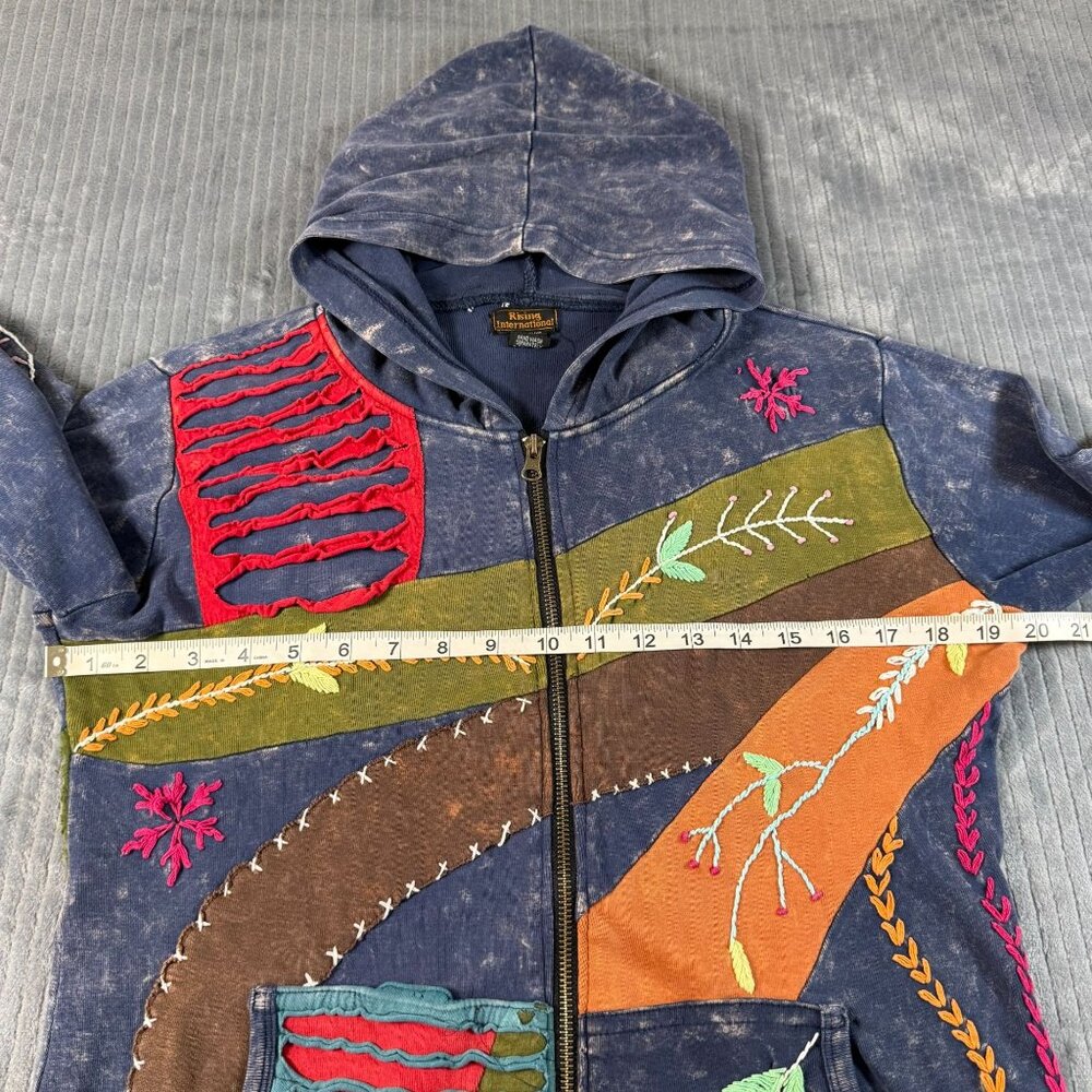 Rising International Rainbow Patchwork Hoodie Ful… - image 4